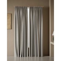 M&S Textured Herringbone Eyelet Curtains Light Grey Mix