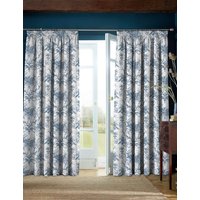 Laura Ashley Tuileries Pure Cotton Pencil Pleat Blackout Curtains Blue Mix