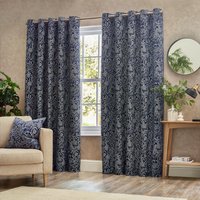 Wylder Bali Botanical Jacquard Eyelet Curtains - Blue - Size 168 cm x 183 cm