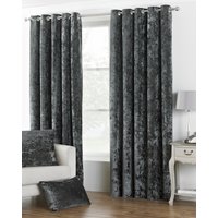 Paoletti Verona Crushed Velvet Look Eyelet Curtains in Pewter - Green - Size 168 cm x 183 cm