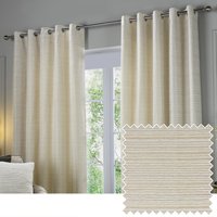 Paoletti Jupiter Chenille Jacquard Eyelet Curtain Pair, Ivory/Gold - Cream - Size 117 cm x 183 cm