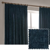 Yard Heavy Chenille Velvet Pencil Pleat Curtains - Blue - Size 229 cm x 183 cm
