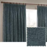 Yard Heavy Chenille Velvet Pencil Pleat Curtains - Blue - Size 229 cm x 229 cm