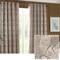 furn. Winter Woods Animal Chenille Eyelet Curtains - Beige - Size 168 cm x 183 cm