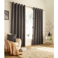 furn. Ellis Windowpane Check Eyelet Curtains in Grey - Size 168cm (w) x 137cm (l)