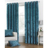 Paoletti Verona Crushed Velvet Look Eyelet Curtains in Teal - Size 117 cm x 137 cm