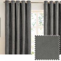 furn. Verso Reversible Suede-look Blackout Eyelet Curtain Pair, Charcoal - Grey - Size 229 cm x 229 cm
