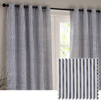Yard Hebden Striped Cotton Eyelet Curtains - Navy - One Size