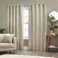 Wylder Bali Botanical Jacquard Eyelet Curtains - Beige - Size 117 cm x 137 cm