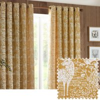 furn. Winter Woods Animal Chenille Eyelet Curtains - Yellow - Size 117 cm x 137 cm