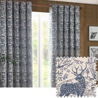furn. Winter Woods Animal Chenille Eyelet Curtains - Blue - Size 229 cm x 137 cm