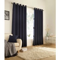 furn. Ellis Windowpane Check Eyelet Curtains in Navy - Size 168 cm x 183 cm
