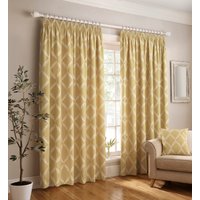 Paoletti Olivia Embroidered Pencil Pleat Curtains in Citrine - Yellow - Size 229 cm x 137 cm