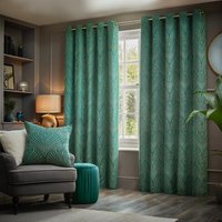 Paoletti Paolleti Gatsby Jacquard Eyelet Curtains - Green - Size 117 cm x 137 cm