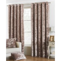 Paoletti Verona Crushed Velvet Look Eyelet Curtains in Oyster - Brown - Size 168 cm x 229 cm