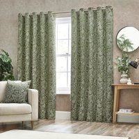 Wylder Bali Botanical Jacquard Eyelet Curtains - Green - Size 168 cm x 183 cm