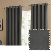 furn. The Ultimate Velvet Room Darkening Eyelet Curtain Pair, Charcoal - Black - Size 229 cm x 137 cm