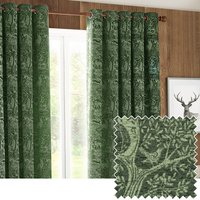 furn. Winter Woods Animal Chenille Eyelet Curtains - Green - Size 117 cm x 137 cm